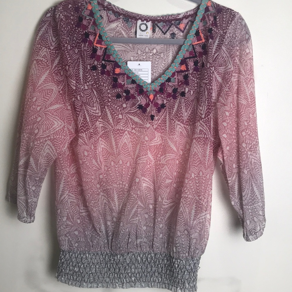 Akemi + Kin Anthropologie Embroidered Blouse Med